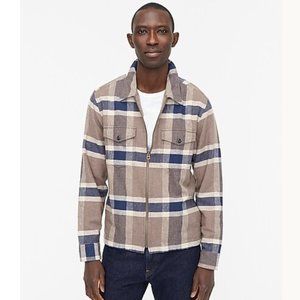 J. Crew Plaid Shirt Jacket in Blue and Tan